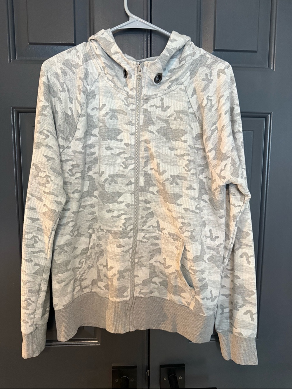 Womans Light Gray Camouflage Zip-Up Hoodie Sweater